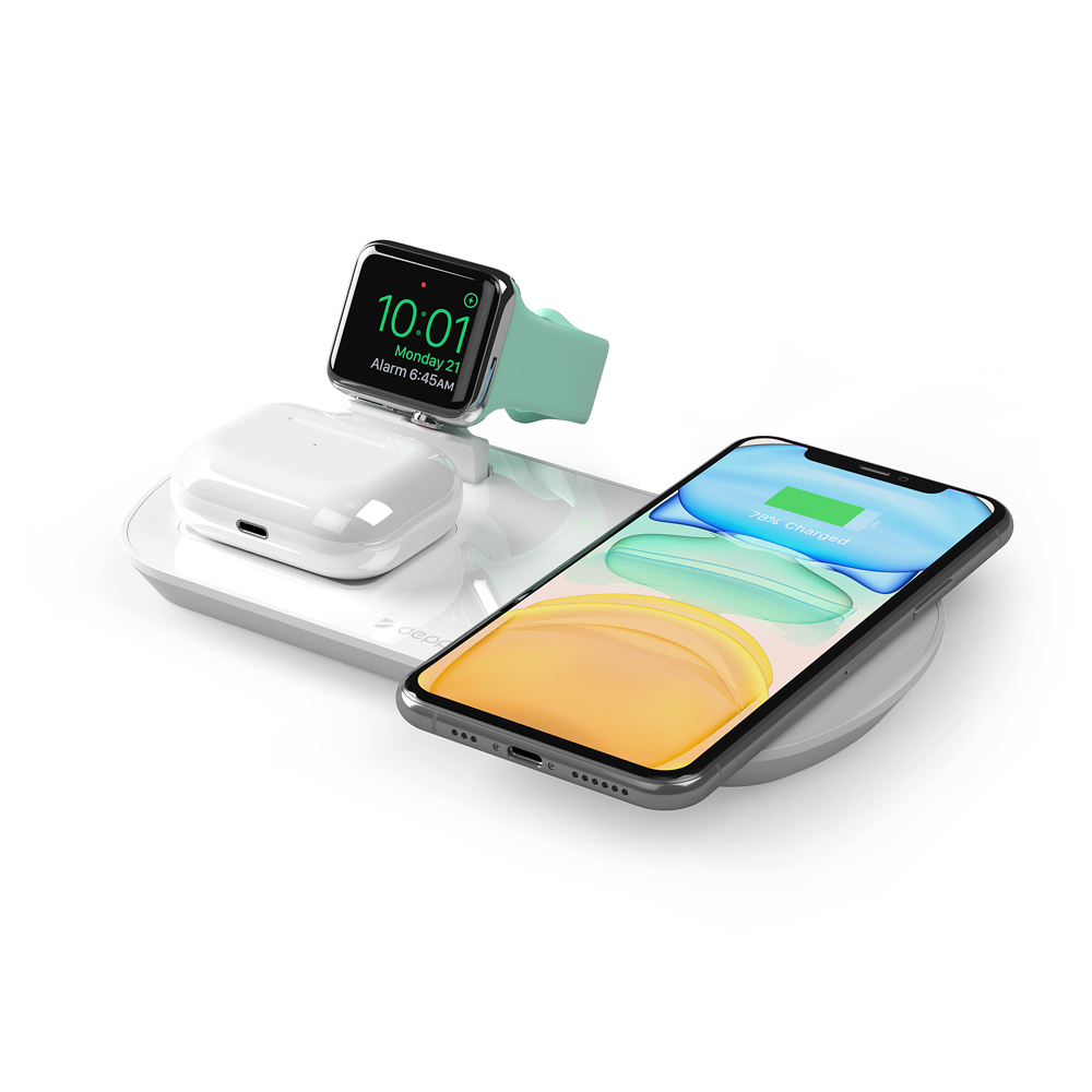 Купить Зарядная станция Deppa 3 в 1: iPhone, Apple Watch, Airpods,  беспроводная, 17,5 Вт, белая в Армавире - 100% низкая цена!